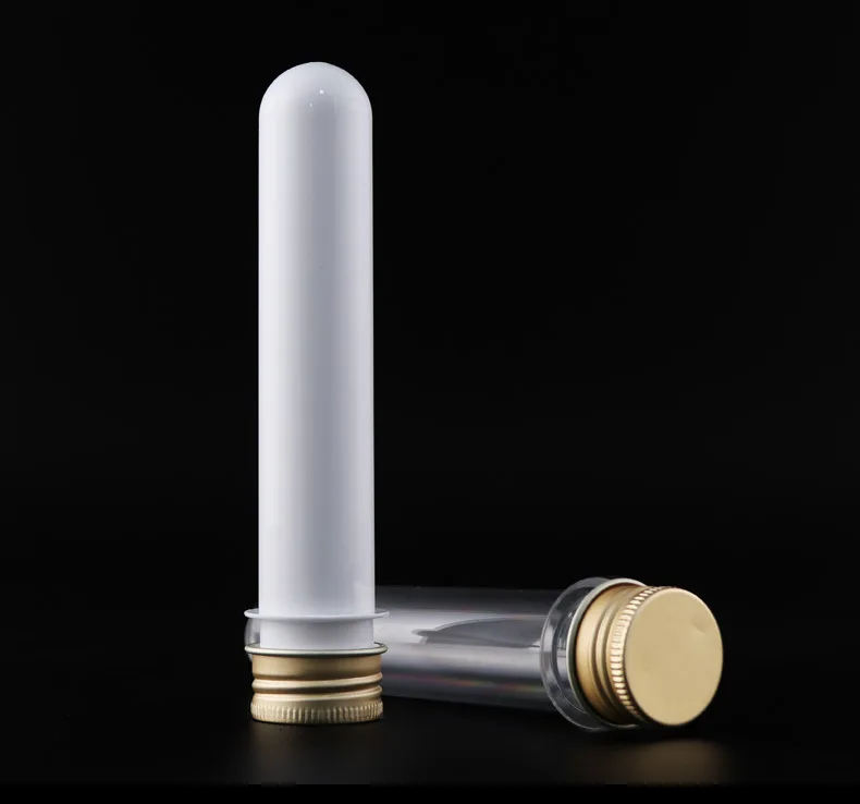 High Quality 30ml 45ml 50ml 100ml PET Plastic Transparent White test Tube with Silver Gold Screw Cap in Stock
