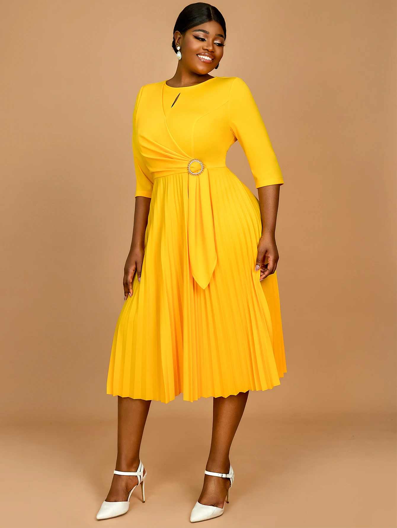 AOMEI Round Neck a Line Pleated Sparkly Yellow Basic Casual Summer Dresses with Belt| Alibaba.com AOMEI Round Neck a Line Pleated Sparkly Yellow Basic Casual Summer Dresses with Belt| Alibaba.com