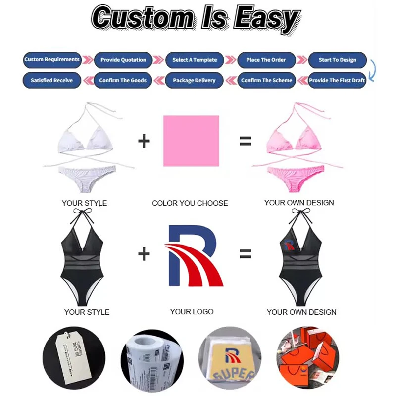 RUIQUWIN Wholesale Custom Women Sexy Bikini Set Halter Swimsuit With Adjustable Straps Beach Skirt Cover Up 3 Piece Swimwear Set