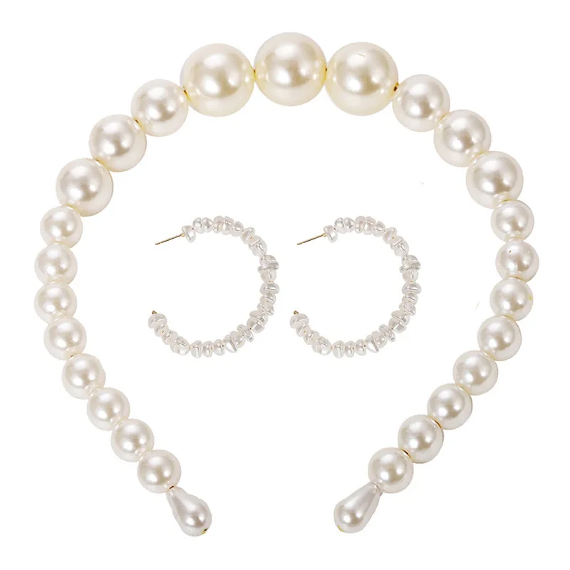 Barlaycs 2022 сетевые обручи для волос с красным жемчугом яркие белые резиновые бусины нажимные набор сережек оптовая