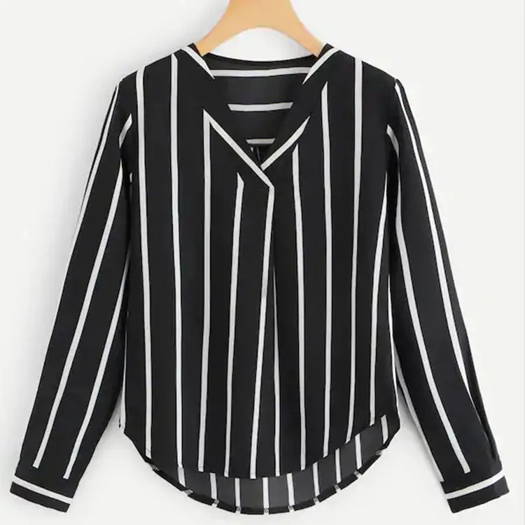 Frapp Short Sleeved Blouse black-white striped pattern casual look Fashion Blouses Short Sleeve Blouses 
