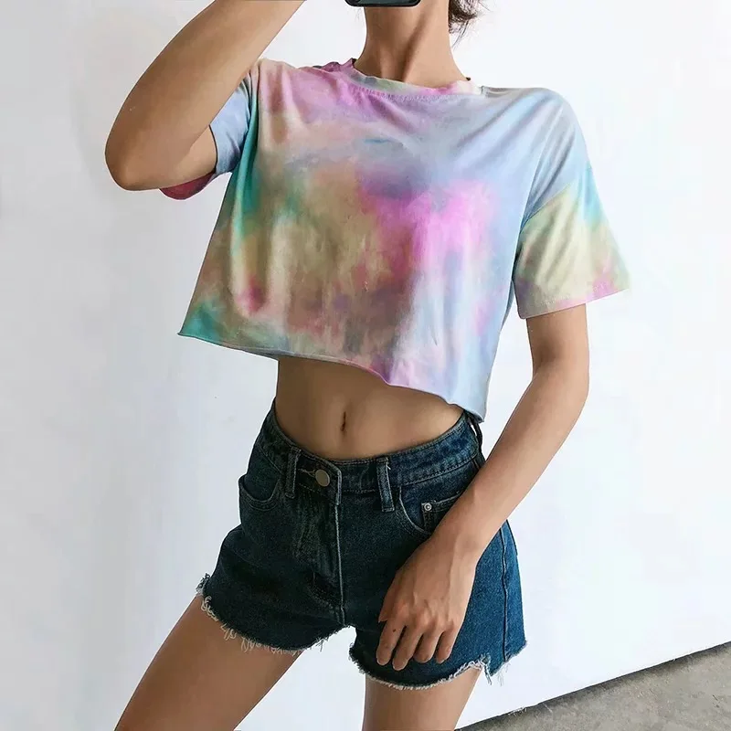 J9272 Fashion Ladies Crop Tops Tie Dye Women Tops Short