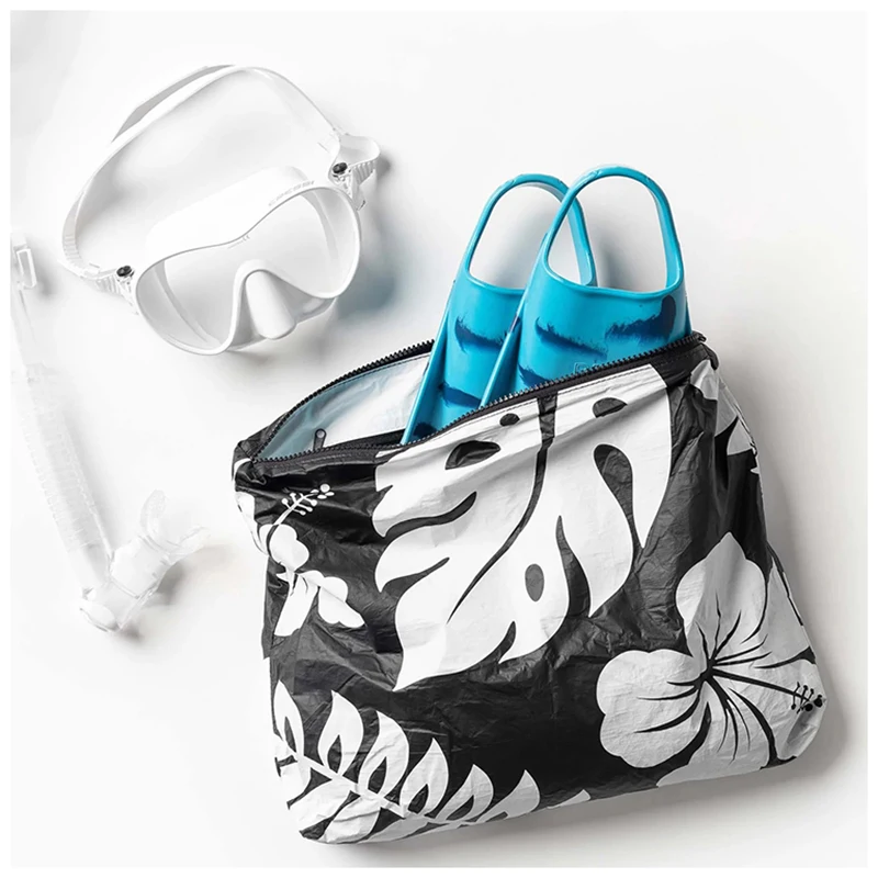 Reusable Waterproof Tyvek Makeup Pouch Hawaiian Bikini Swimsuit Bags Custom Dupont Tyvek Paper Aloha Cosmetic Bag For Beach