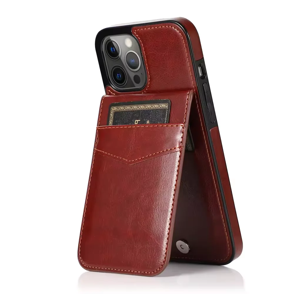 Leather Card Holder Mobile Phone Cover For Iphone 15 14 13 12 11  Flip Wallet  Case with  Holder Stand Laudtec