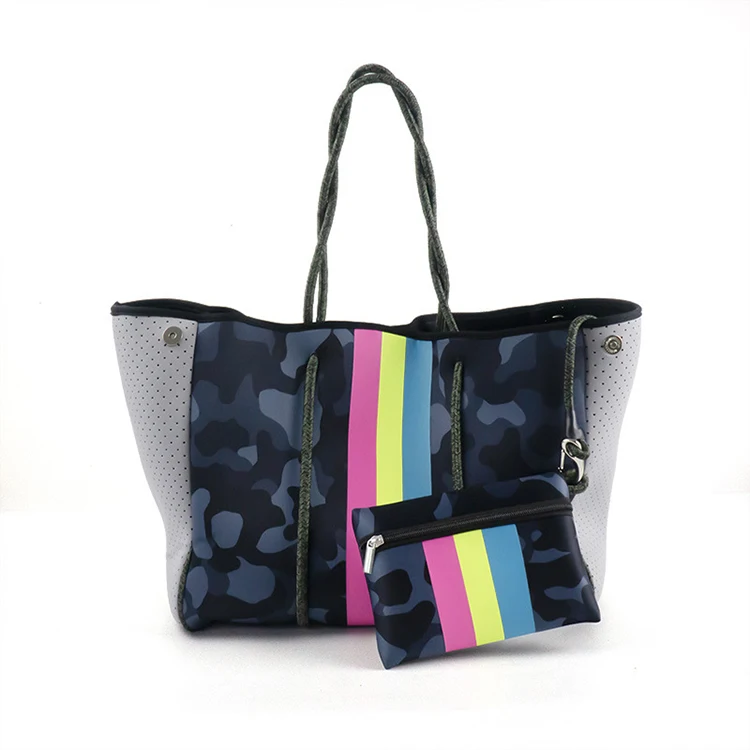 Customized logo Pattern Colors Available Summer Beach Perforated Neoprene Tote Bag Custom Print