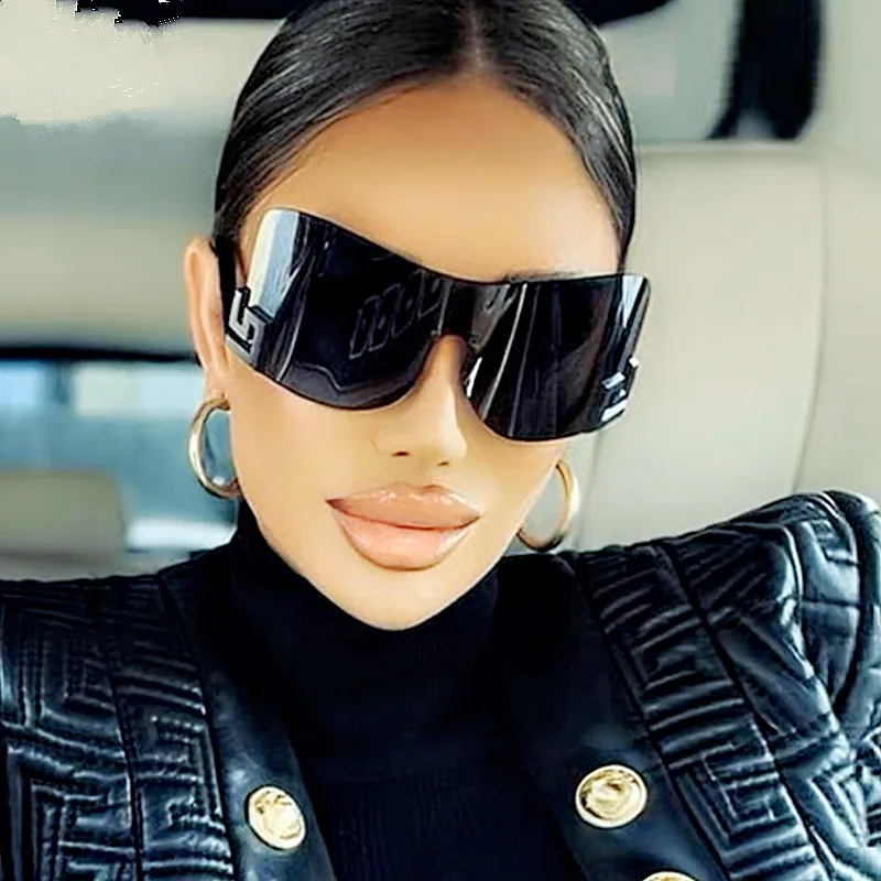 2023 New Fashion Oversized One Piece Goggle Sunglasses Women