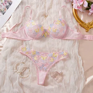 2026 New Arrival Cross-Border Lingerie Set: Sweet and Seductive Lace Bra with Butterfly Floral Embroidery and Underwire Support