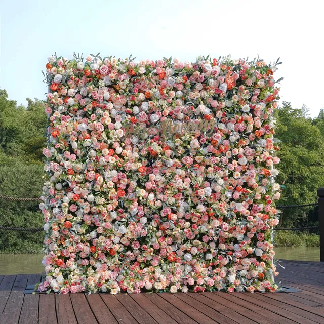 Rose Morning Roll Up Flower Wall Mix Color Artificial Flower Romantic wedding Decoration Cloth Backing Flower Backdrop