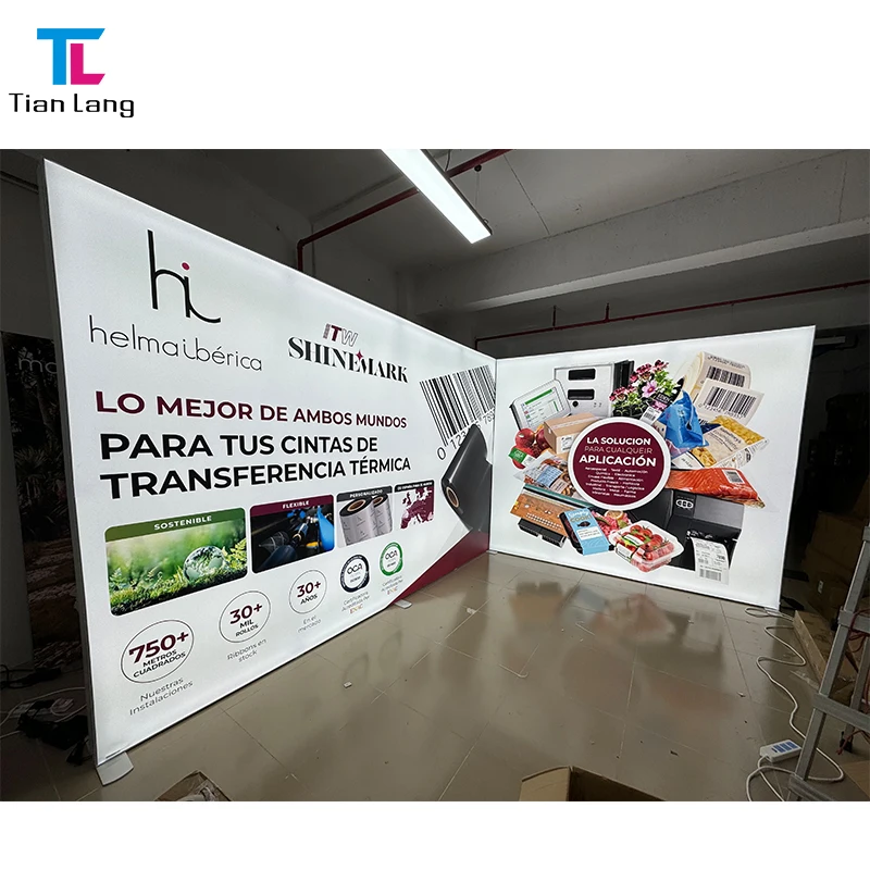 Tweezijdige Silicone Edge LED Light Box Weergave, Aluminium Frameless Gebogen SEG Fabric Light Box