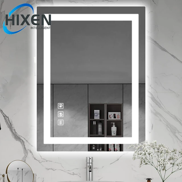 HIXEN frameless rectangle anti-fog Bluetooth touch screen smart hotel bathroom LED light mirror