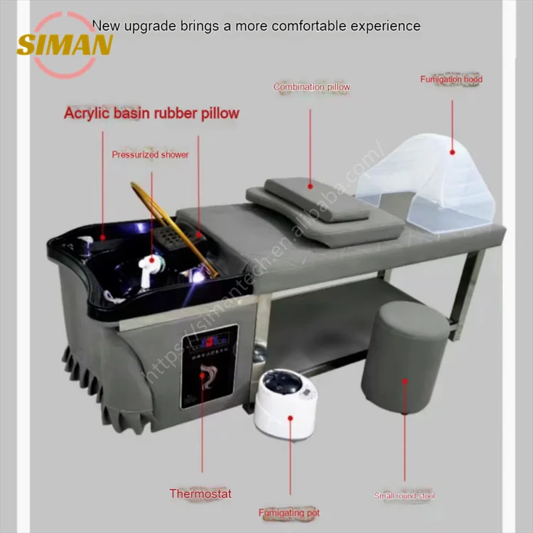 Siman Black Basin Shampoo Bed with Constant Warm Water Circulation and Steamer Factory Direct Light Therapy Spa Salon Furniture