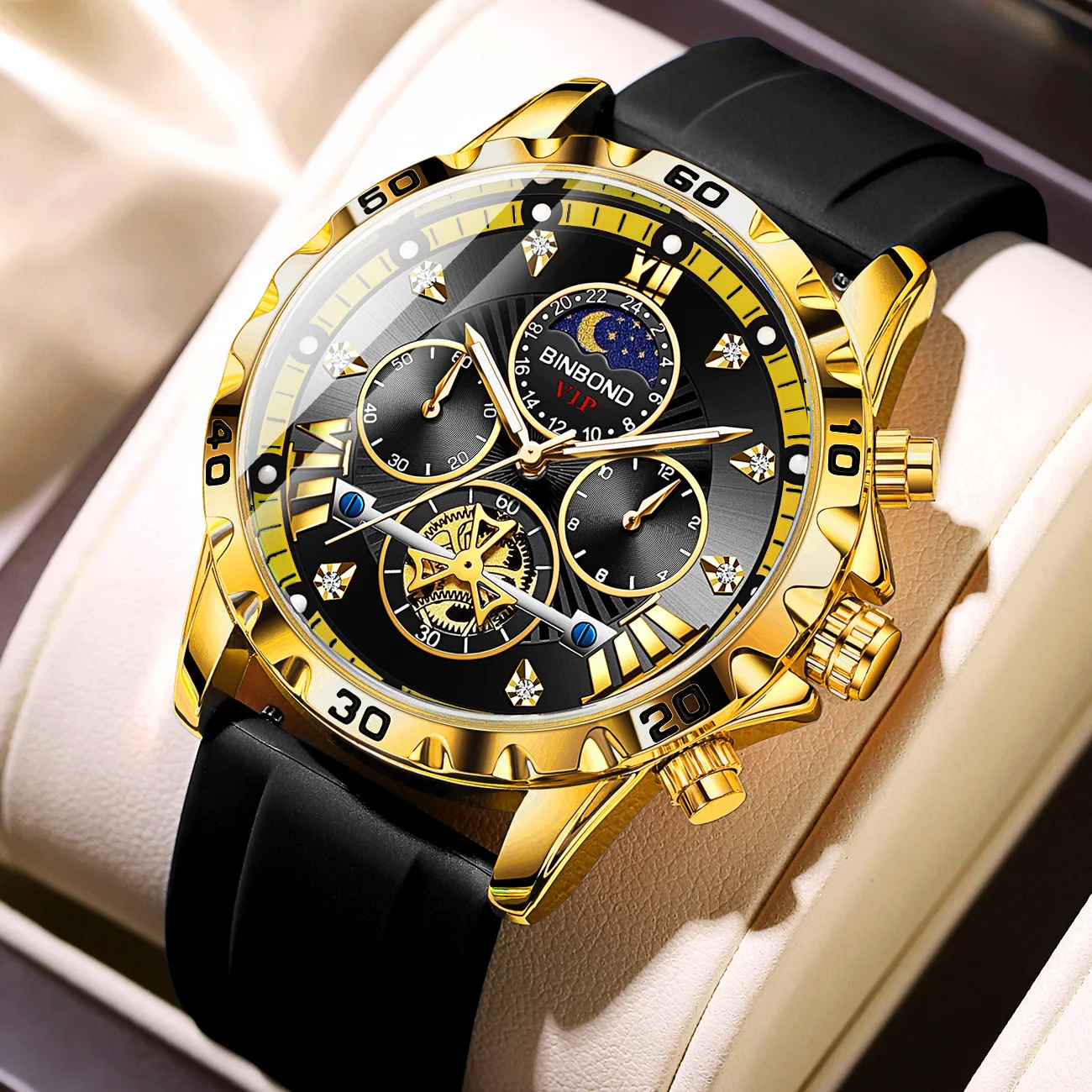 BINBOND Silicone Belt Watch for Men Luminous Business Style Quartz Watch - Picture 8 of 8
