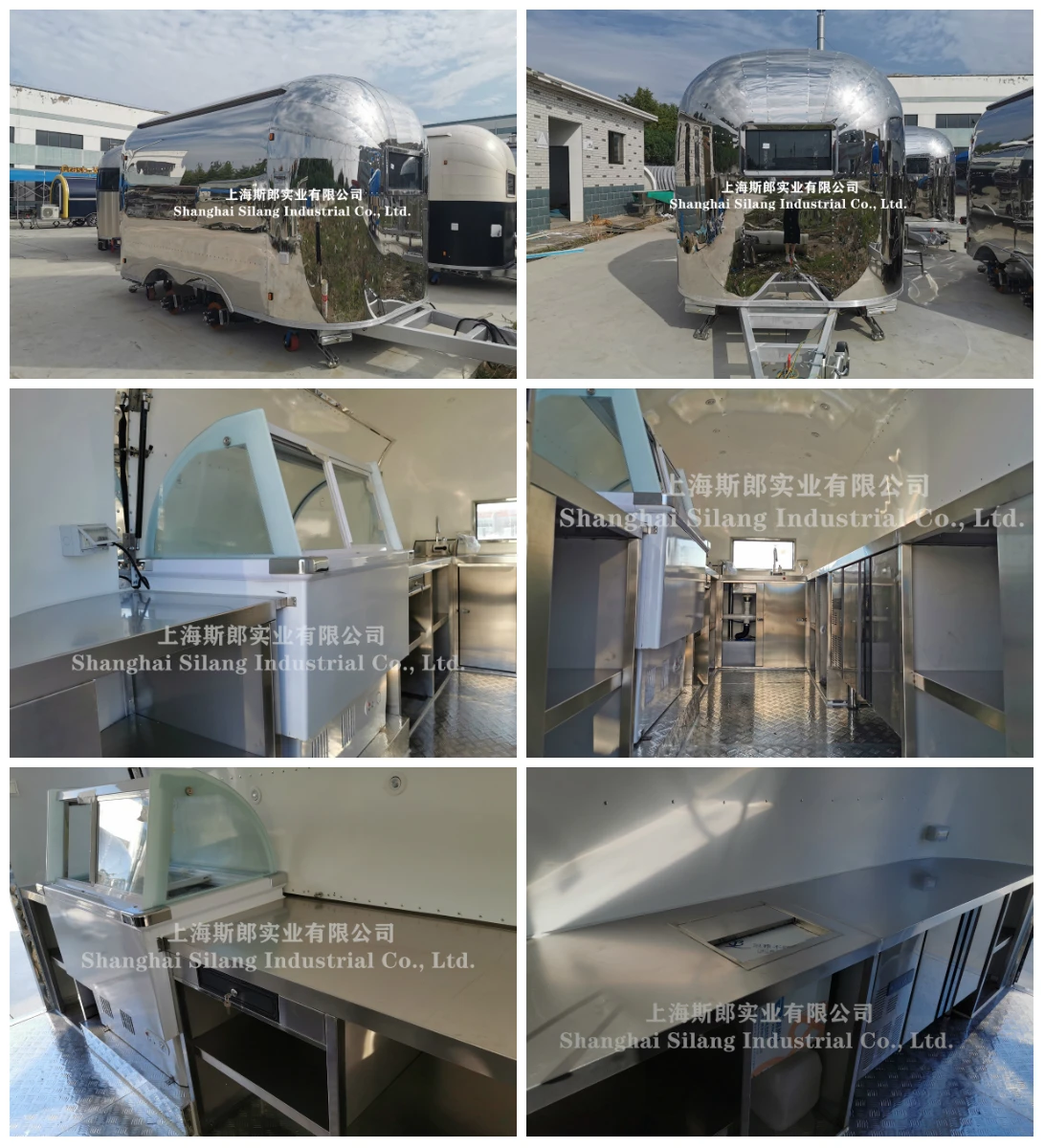 Airstream mobile camper kitchen pizza trailer with various cooking equipments salad refrigeration churro coffee food cart manufacture