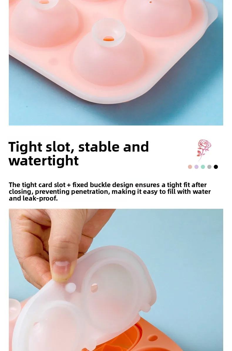 Food Grade Silicone 6 Grid Rose Ice Grid Leak-Proof Whiskey Ice Mold with Buckle Ice Cream Tools details