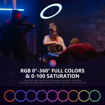 Neewer 18-inch RGB Ring Light With APP Control, Dimmable Bi-Color 3200K-5600K CRI 97+ LED Ring Light With Stand, 0-360 Full detail image