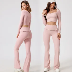 Roregal Hot Sale Sportswear Gym Fitness Yoga Wear Workout Clothes Outfit Four Way Stretch Activewear Yoga Set for Women