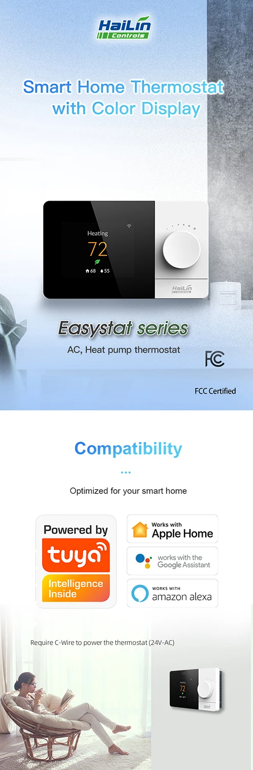 HaiLin Smart WiFi Programmable Smart Thermostat for HVAC Systems Works With Alexa and Google Assistant
