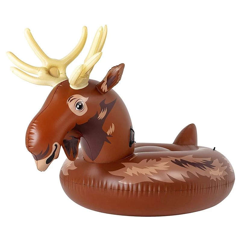 Factory Customized Promotional Inflatable Moose Rider Pool Float Big Brown Moose Shape Floating Seat Island Raft