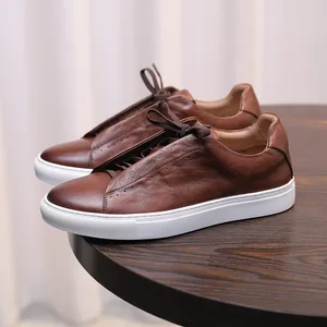 Factory Direct Sales 2026 Durable Canvas Men's Genuine Leather  Vintage Casual Walking Shoes