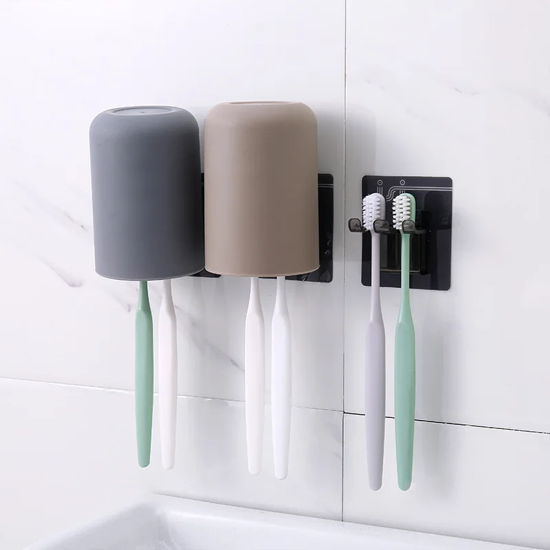 Wash cup with toothbrush holder Brush cup Household plastic simple creative wall-mounted wash shelf toothbrush cup