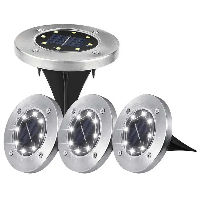 Hot Sale 8 12 16 LED waterproof lawn Patio pathway garden stainless Steel Solar Powered Led Light Disk Ground Light