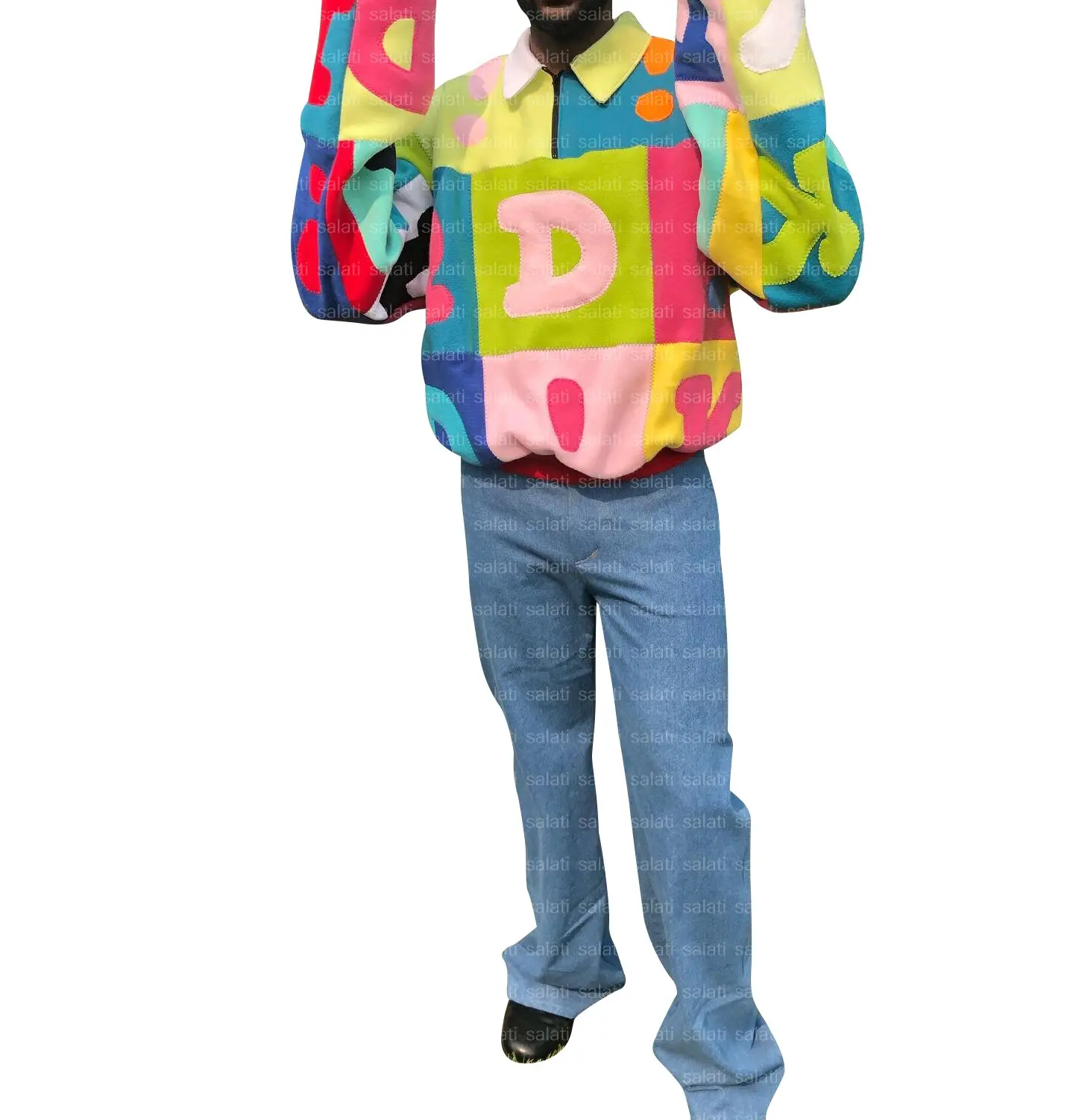 Custom Baggy Polo Neck Oversized Heavyweight Colorblock Fleece Cotton Patch Print Quarter Half Zip Embroidered Sweatshirt for Me gallery 3