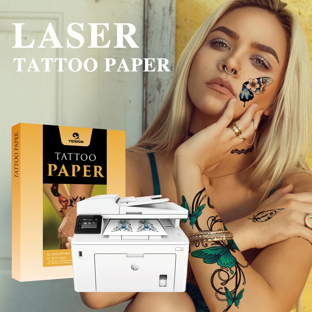 Yesion A4 Laser Printable Tattoo Transfer Paper Custom Wholesale White Temporary Decal Water