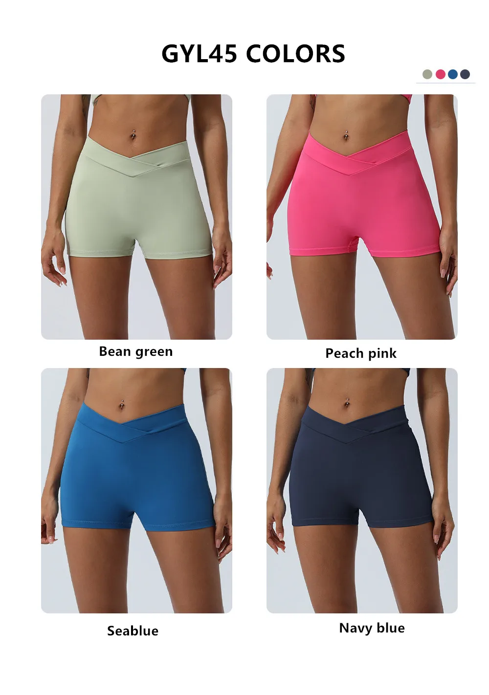 Summer Yoga & Gymnastics Nylon Spandex Biker Shorts Sexy Vcross Pure Colors Scrunch Butt