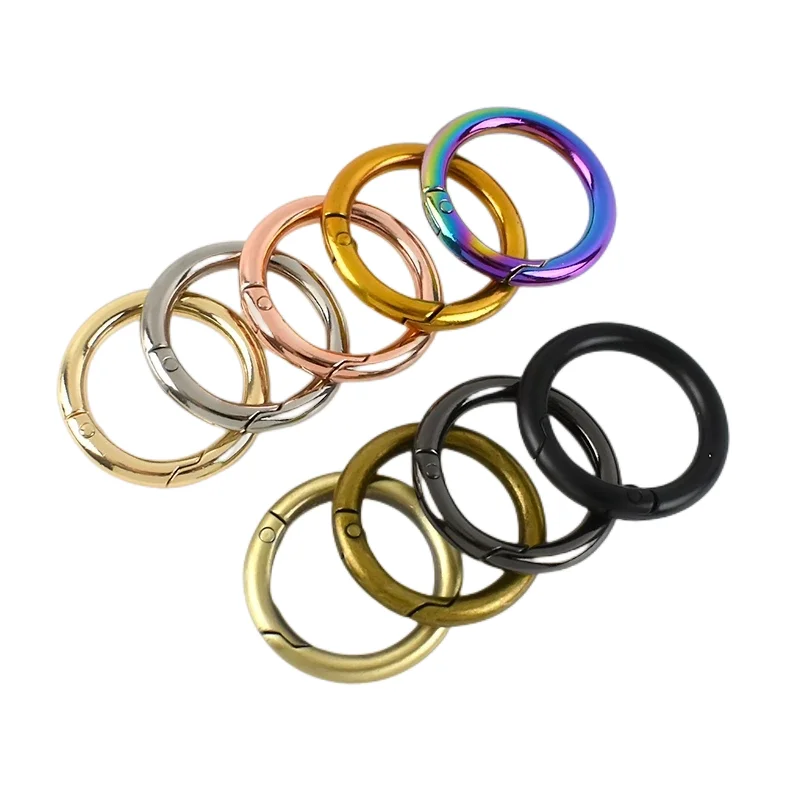 10Pack 1 Inch Metal Spring O Rings Clip Keychain, Round Carabiner Clips Keyrings Snap Hook Buckle, Purse Shoulder Bag Chain Rings Clip Replacement Paracord Keychain Lanyard Leather DIY Crafts (Black