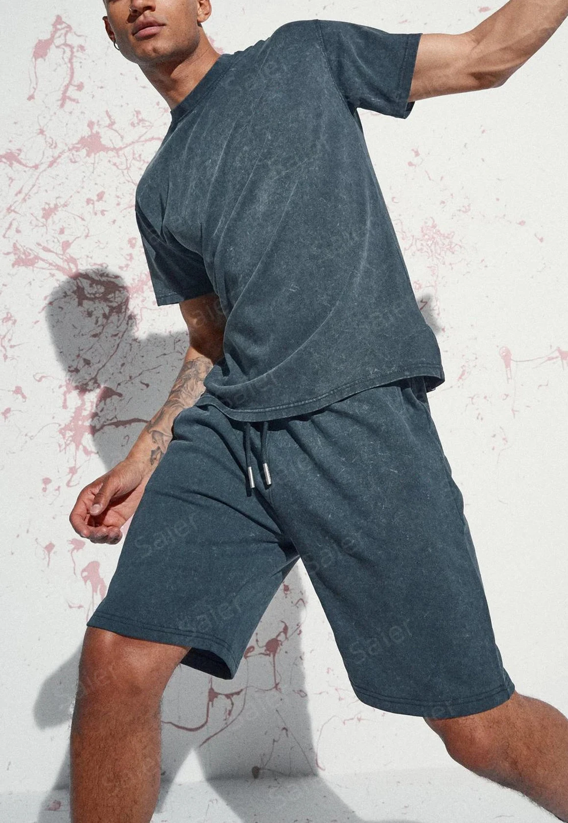 2024 Custom Cotton Shirt And Short Set Oversize Men Fashion New Acid