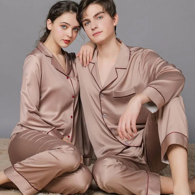 Buy Autumn and winter new couple ice silk pajamas women's long