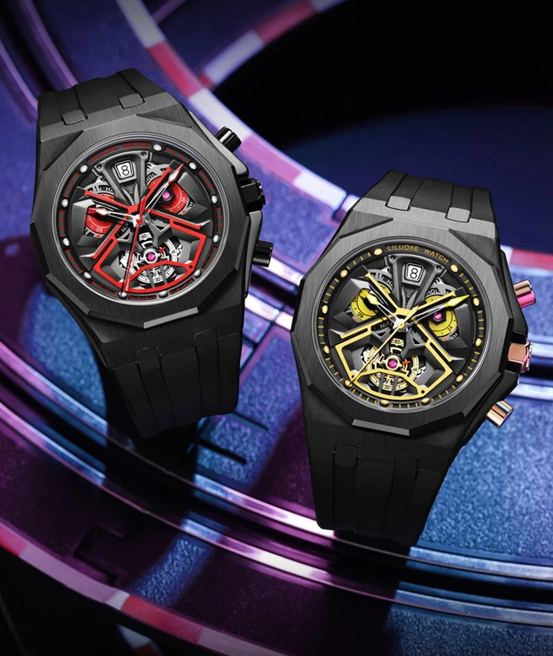 Luxury Brand Liluoke 9003 Silicone Strap Mens Waterproof Sports Quartz Watch