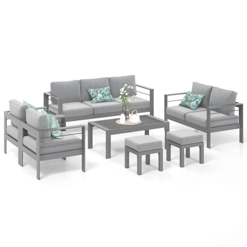 9 Persons Factory Luxury Sectional Patio Coffee Set Aluminum Couch Outdoor Furniture Garden Sofas Group Corner Sofa