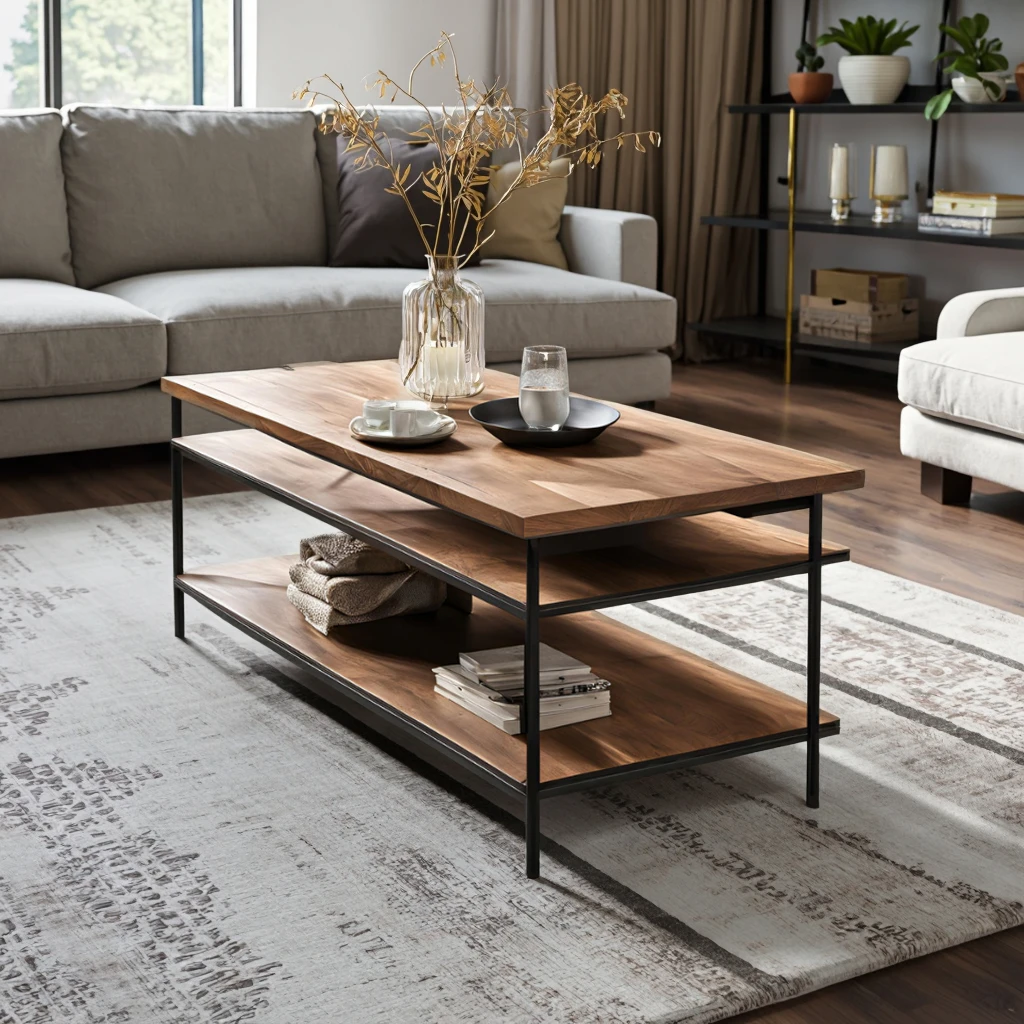 Modern Three-Tier Rectangle Coffee Table with Storage Shelf| Alibaba.com