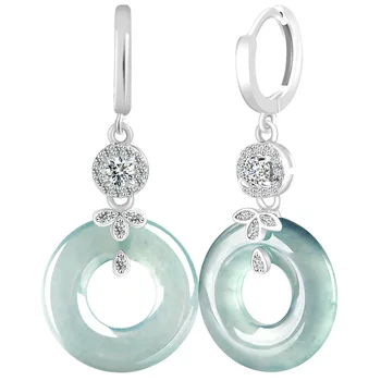 Fashion Jewelry A Type Natural Blue Jadeite Hoop Donut With White Topaz S925 Sterling Silver Earrings