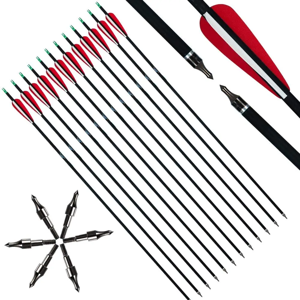 SHARROW 12pcs Freccia di Carbonio 30 Pollici con Faretra Freccia Spine SHARROW 12pcs Freccia di Carbonio 30 Pollici con Faretra Freccia Spine