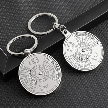 Accesorio Metal Sol Luna Llavero Con Calendario Perpetuo De 50 Años - Diseño Sol Y Luna En Metal - Regalo Original Para Hombres Y Mujeres Calendario Perpetuo Plateado