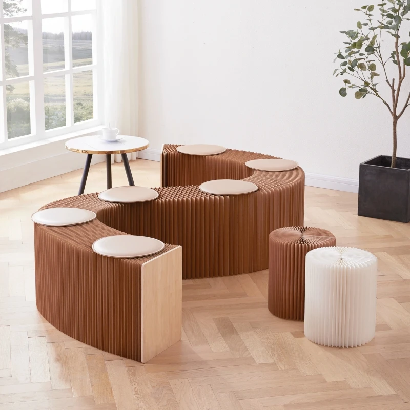 Kraft Paper Accordion-Style Foldable Dining Chair Stool Long Bench Chair with Extendable Feature Origami Sofa Furniture