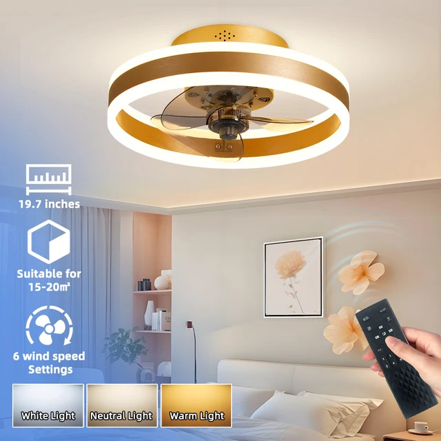 Modern 19.7 Inch DC LED Ceiling Fan with Light Simple Lighting Decorative Home Remote Control 5 Blades for Bedroom
