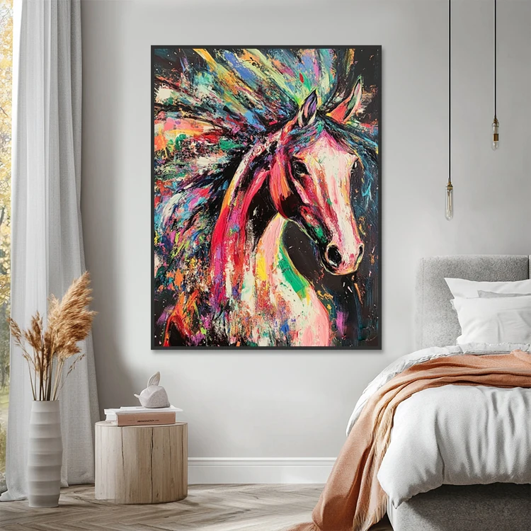 Large Handpainted Pop Art Canvas Abstract Colorful Horse Wall Art 3D Texture Animal Painting Home Decor