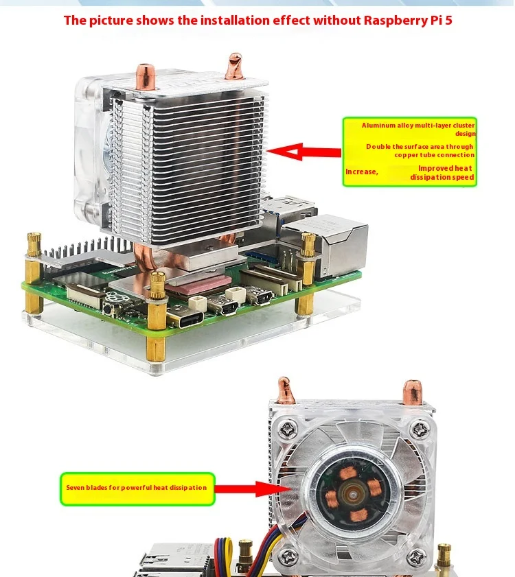 Raspberry Pi 5 Aluminum Alloy U-shaped Heat Pipe CPU Radiator Speed ...
