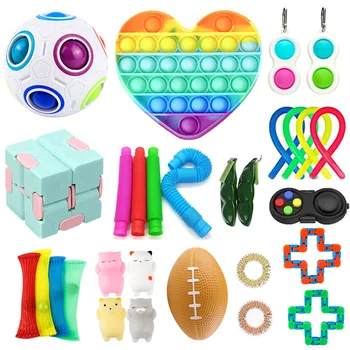 29Pcs Fidget Toy Set Cheap Sensory Fidget Toys Pack for Kids or Adults Fidget Box with Marble Mesh Stress Ball