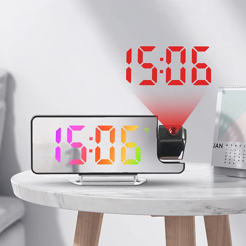 Fashion Mirror Screen Color Numerals LED Digital Alarm Clock With Rotatable Projector Projection Desk Clocks for Bedroom
