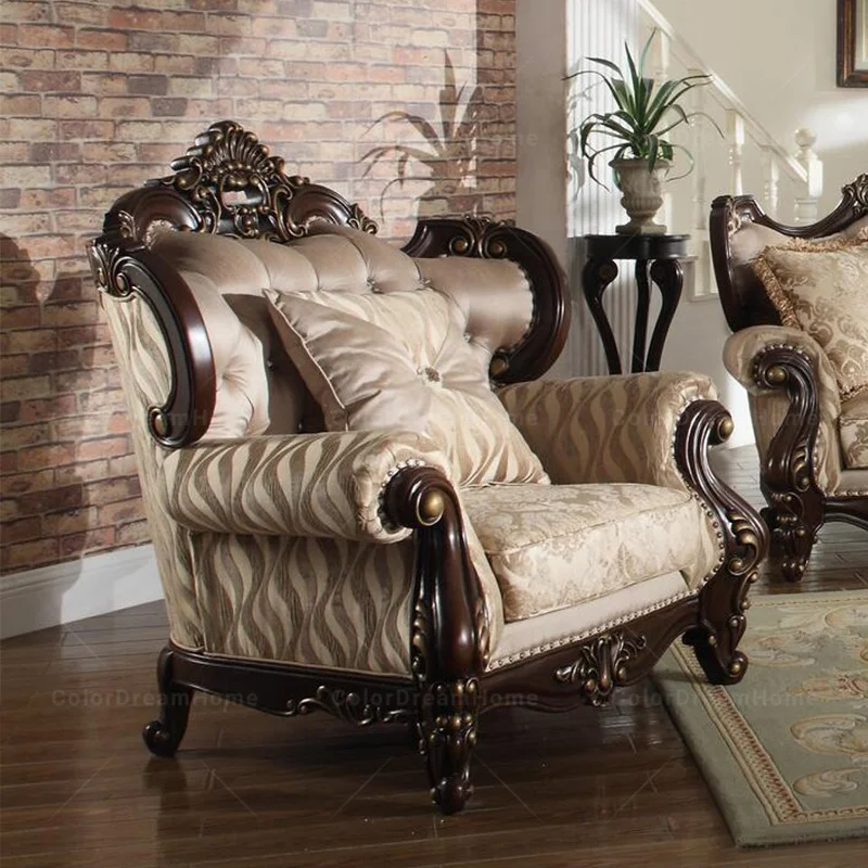 Victorian Solid Wood Structure Living Room Sofa Set Fabric Cover ...