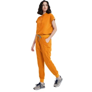 Stylish Polyester Rayon Spandex Hospital  Nursing Women Stand Collar Jogger Style Scrubs Sets Uniform