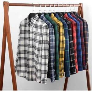 Factory Custom Design Brushed Shirts Cotton Loose Long Sleeves Plaid Casual Shirts
