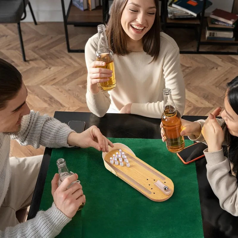 Mini Wood Tabletop Bowling Set for Home or Office Fun Desktop Game & Gag Gifts for Coworkers