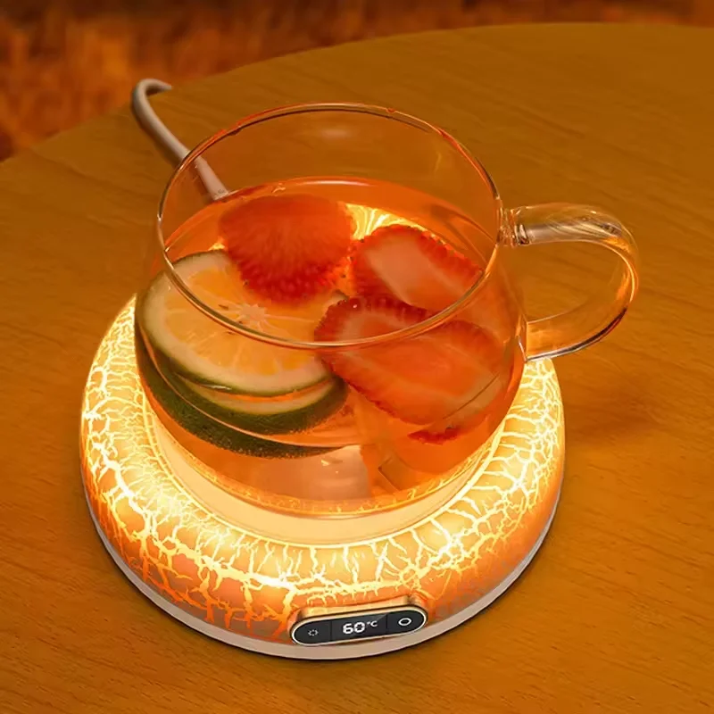 ブラック大理石調カップヒーター パッド 恒温飲料ウォーマー LEDスクリーン付き デスク・オフィス用 4
