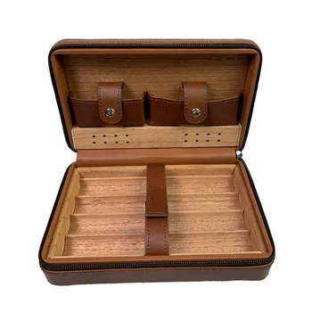 Cedar Wood High End Cigar Humidor Travel Cigar Holder Set Portable Leather Custom Wooden Box  Accessories Cigarette Case