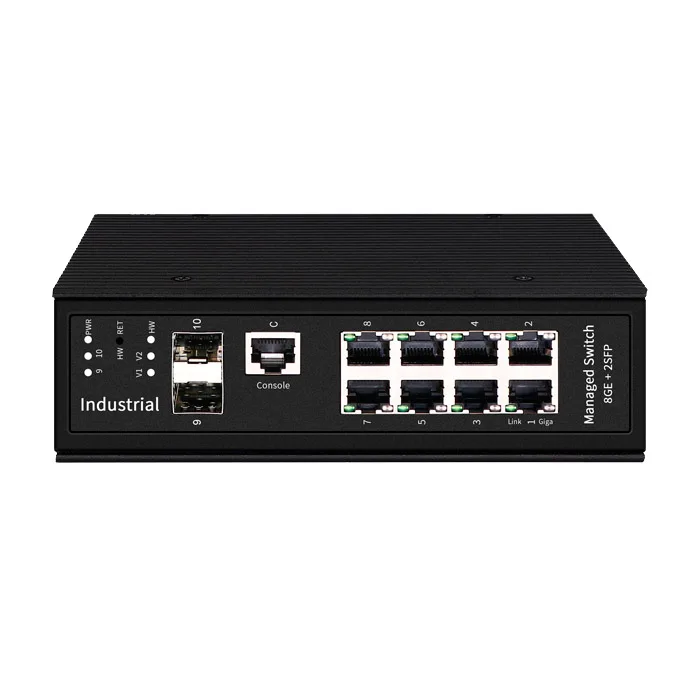 Riel DIN industrial Gigabit completo 8 puertos Conmutador gestionado L2+ con 2 ranuras fibra SFP BT PoE